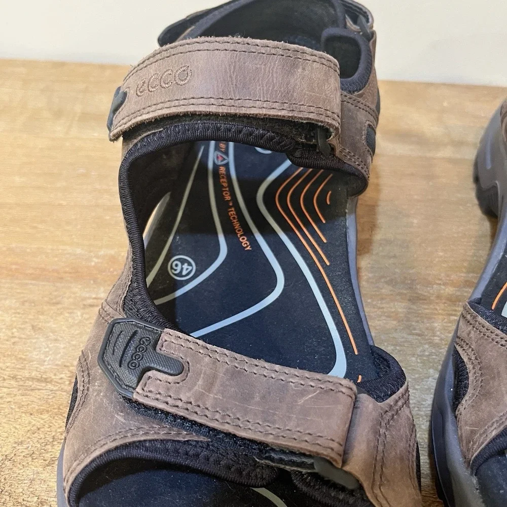 ECCO Yucatán‎ Offroad Sandals Mens 46 US 12 Brown Leather Hiking Comfort Strap